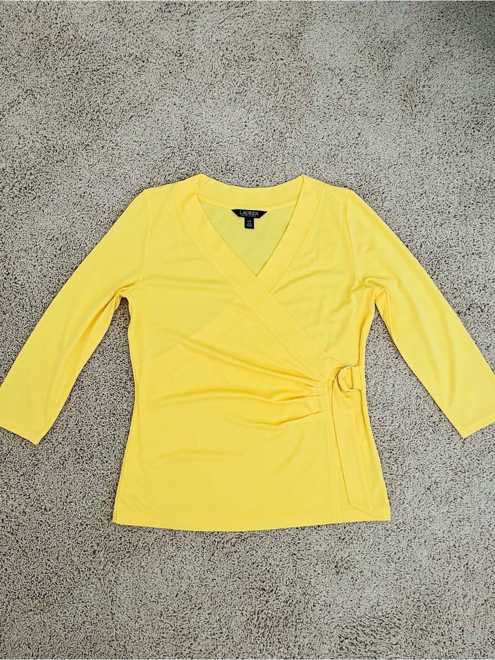 Lauren Ralph Lauren Bright Yellow Wrap-Style 3/4 Sleeve Top